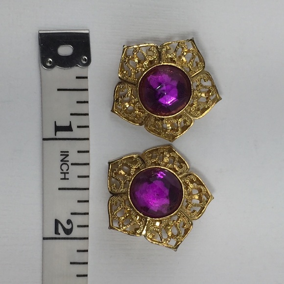 Vintage Pinky Purple & Gold Clip On Earrings - Picture 8 of 8
